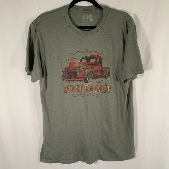 American Highway Shirt Large Green Graphic Print Built to Last Truck - Picture 1 of 6